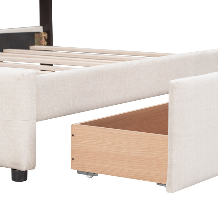 Upholstered Platform Storage Bed, Queen Size (Beige)