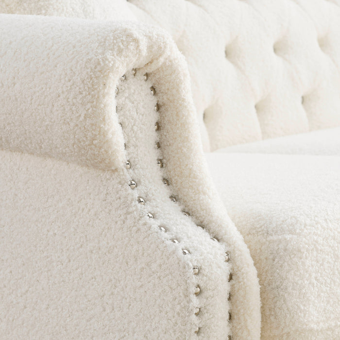 Chesterfield Fabric Sofa  - Teddy White