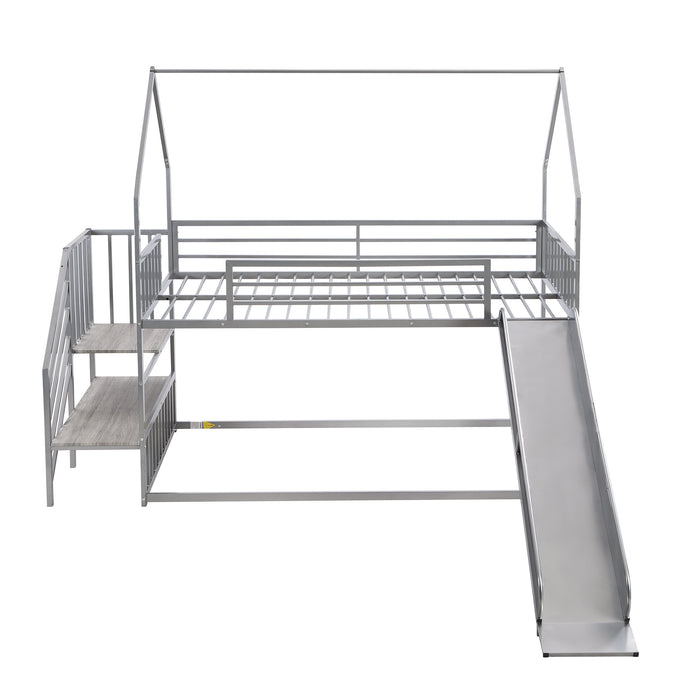 Twin over Twin Metal House Bunk Bed - Silver