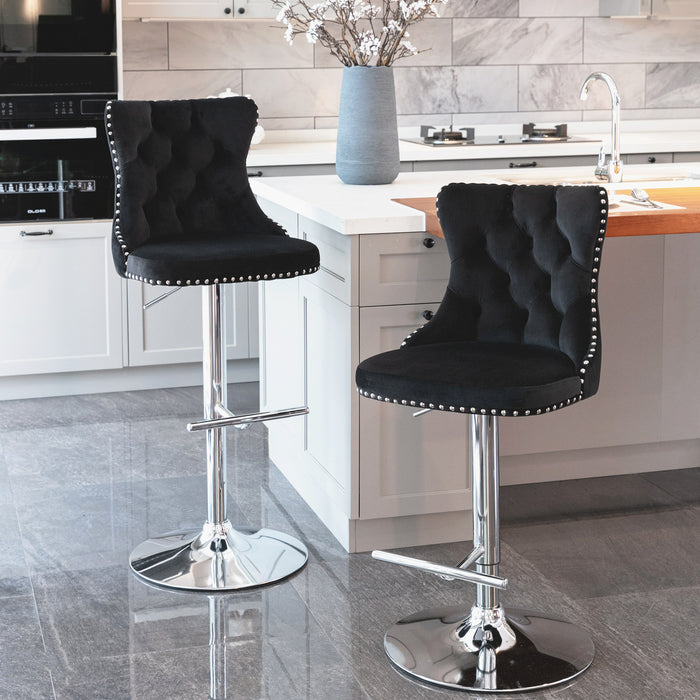 Swivel Velvet Barstools , Gray (Set of 2）