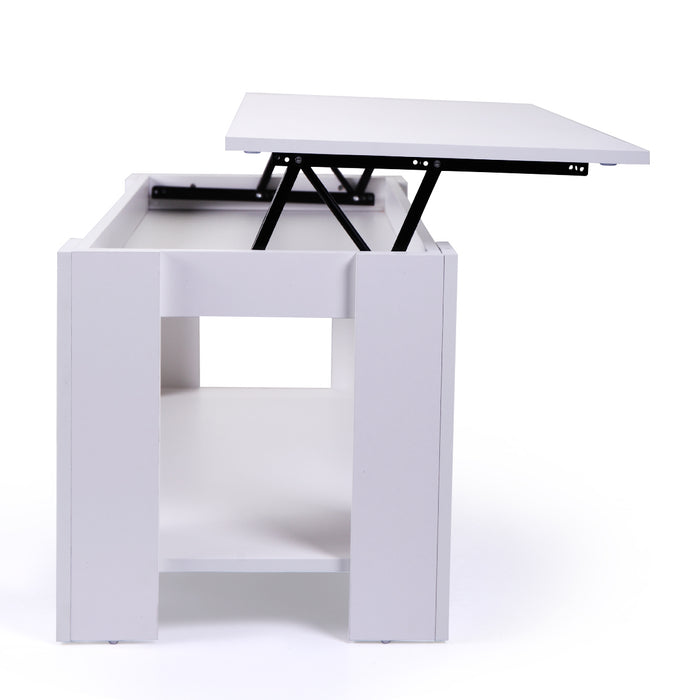 Modern Wooden Table for Home Living Room with Liftable Top - White