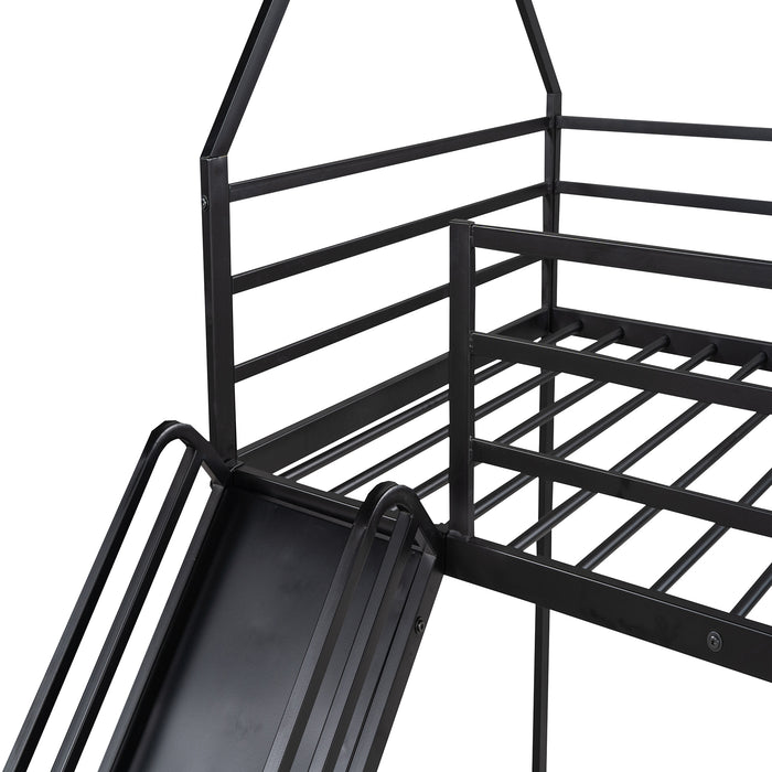 Twin over Twin House Bunk Bed with Ladder and Slide - Black