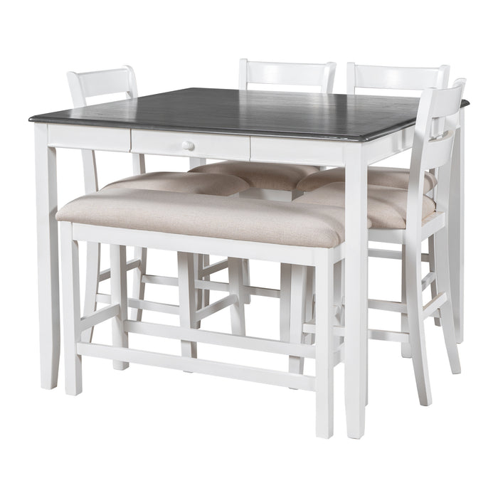 6-Piece Wood Dining Table Set with Storage Drawer - White