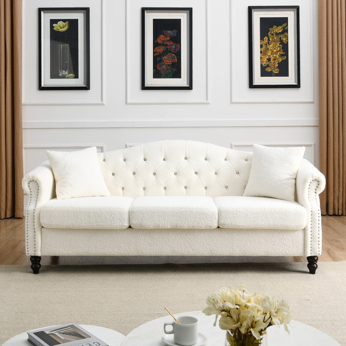 3+1 Combination of Chesterfield sofa and chair, teddy white, two pillows