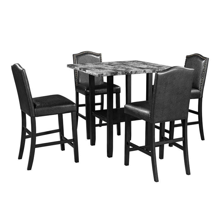 5-Piece Dining Set with Matching Chairs - Black Chairs + Gray Table