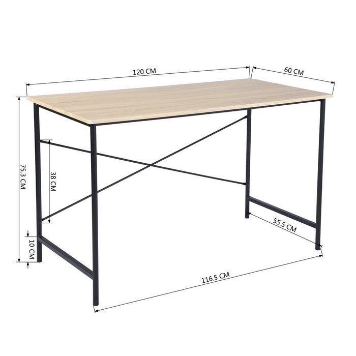 Metal Frame Home Office Writing Desk - Oak & Black