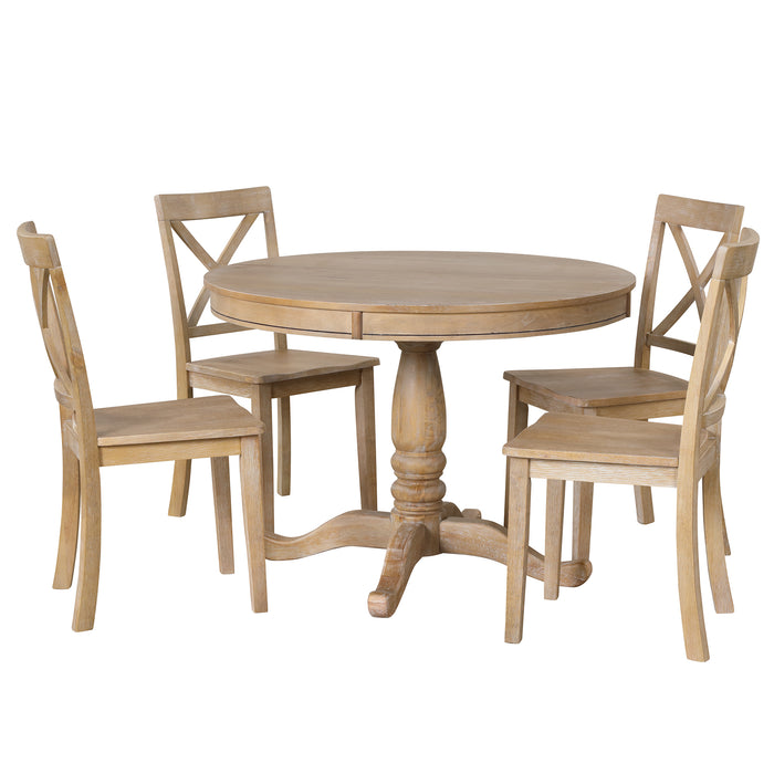 5 Piece Modern Dining Kitchen Table Set-Natural Wood Wash