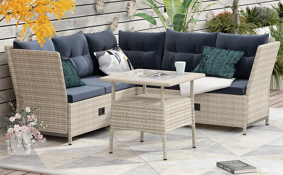 Outdoor Patio 4-Piece All Weather PE Wicker Rattan Sofa Set with Adjustable Backs for Backyard, Poolside, Gray