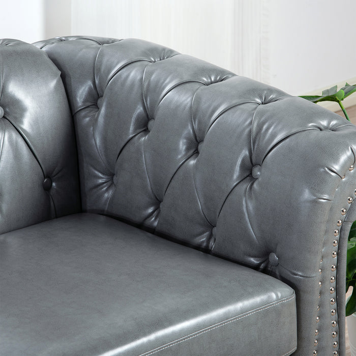 Rolled Arm Chesterfield 3 Seater Sofa - Gray