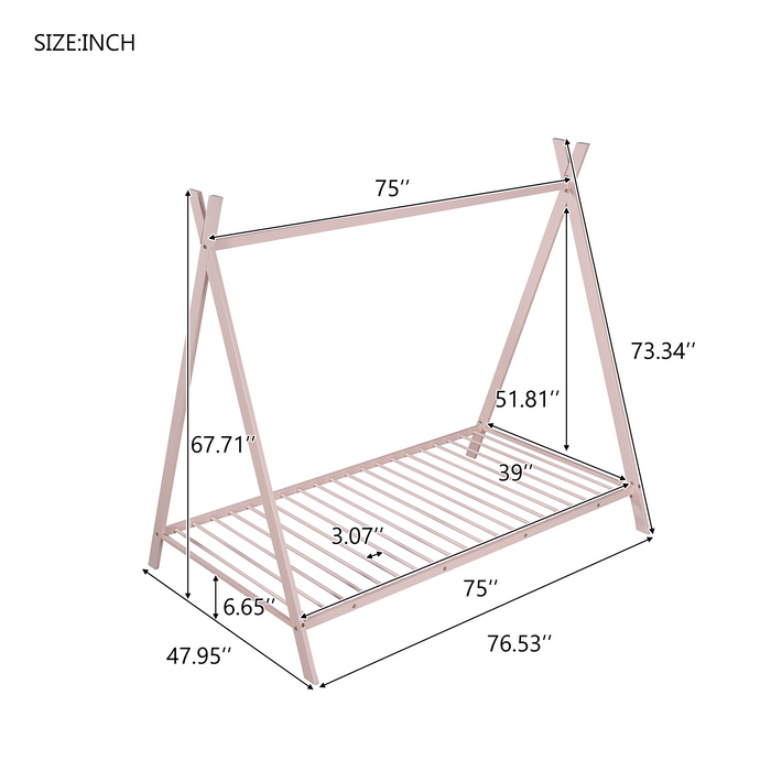 Tent Bed Frame Twin Size, Metal Floor, No Box Spring Needed Pink