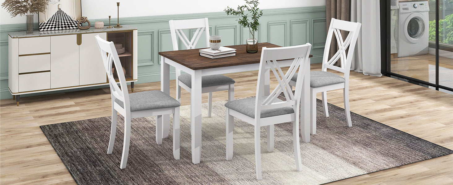 5-Piece Rustic Minimalist Wood  Dining Table Set - White