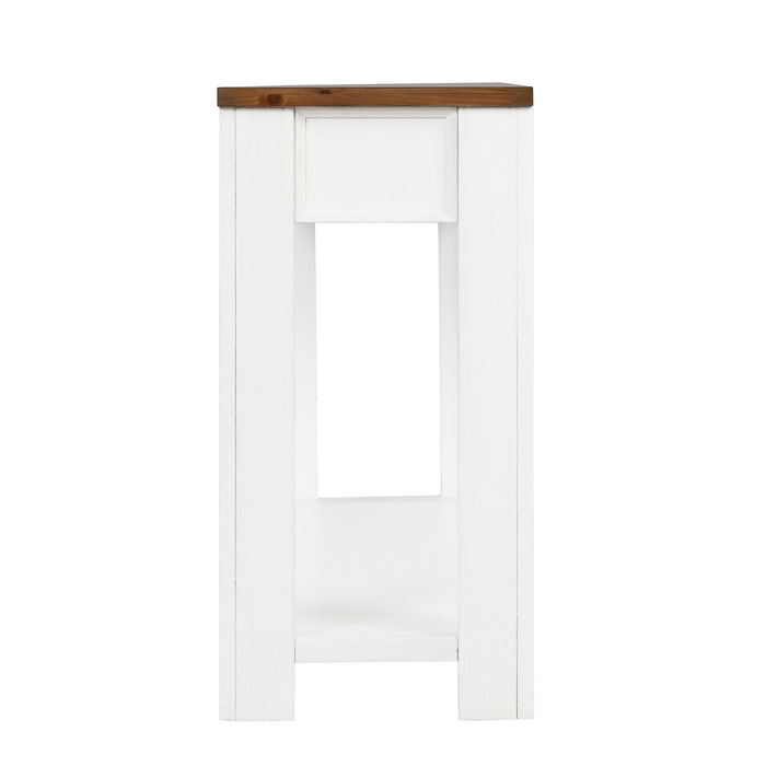 Pine Wood Console Table - Antique White+ Brown Top