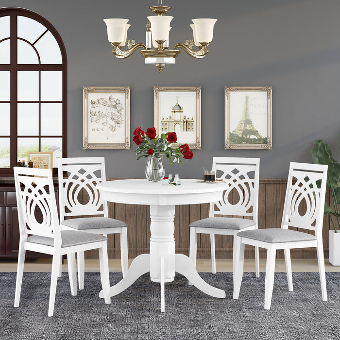 5-Piece Mid-Century Extendable Round Dining Table Set - White