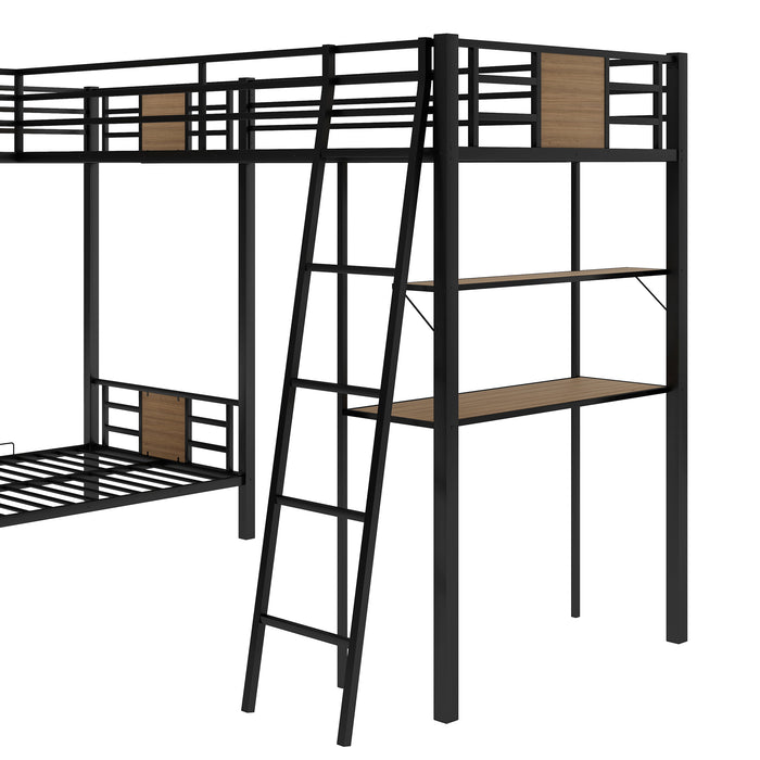 L-Shaped Twin over Twin Bunk Bed with Twin Size Loft Bed - Brown