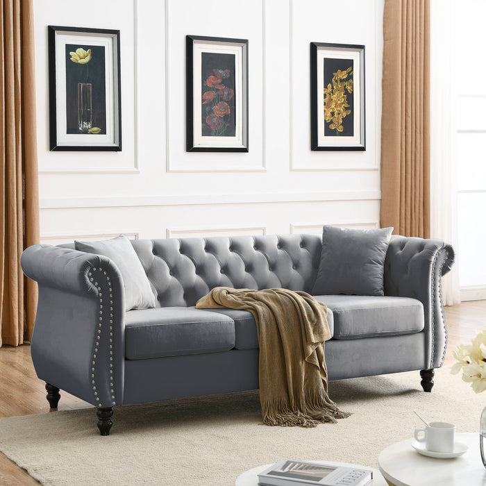 Chesterfield  Velvet Sofa - Grey