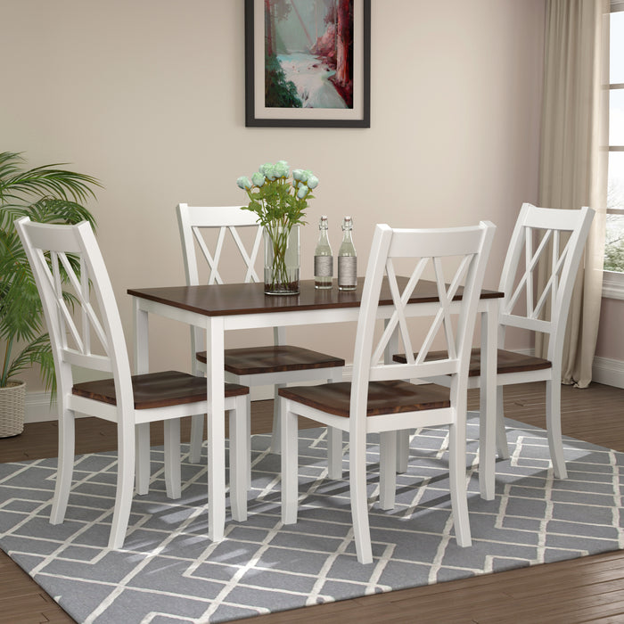 5-Piece Dining Table Set (White+Cherry)