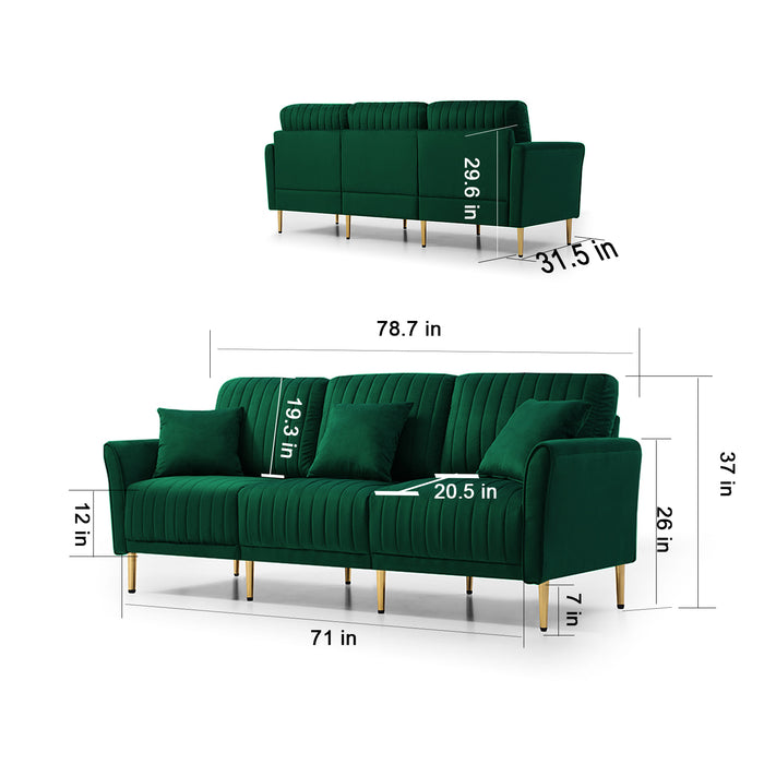 Upholstered Velvet Sofa With Reversible Cushions - Green