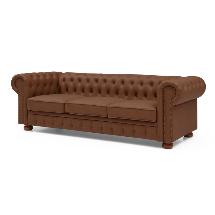 Classic Chesterfield Sofa - Brown Faux Leather