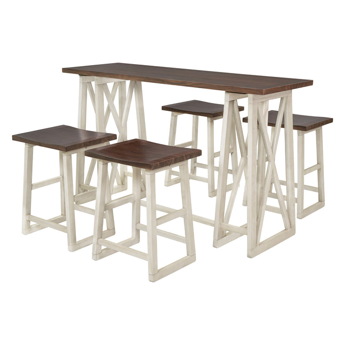 5-Piece Rustic Counter Height Dining Set - Walnut + Cream