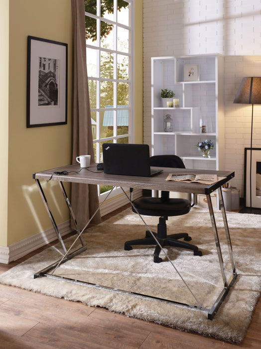 Finis Desk in Weathered Oak & Chrome