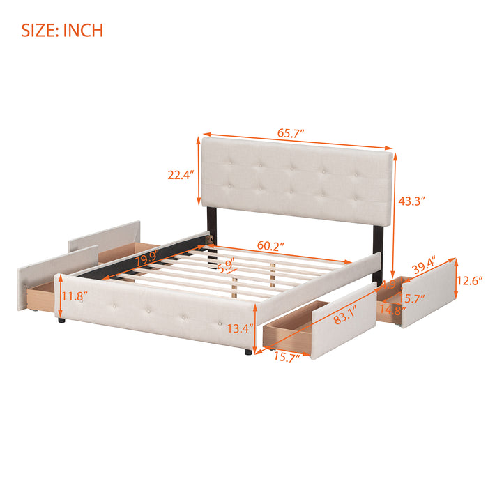 Upholstered Platform Storage Bed, Queen Size (Beige)