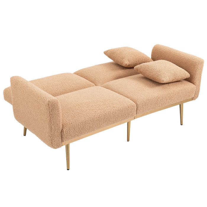 Modern  Velvet  Sofa Futon - Camel Teddy