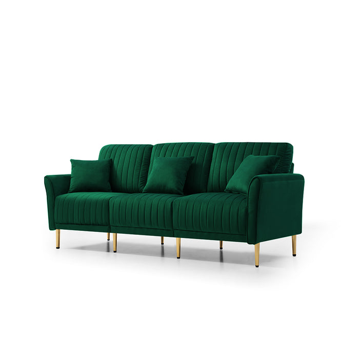 Upholstered Velvet Sofa With Reversible Cushions - Green