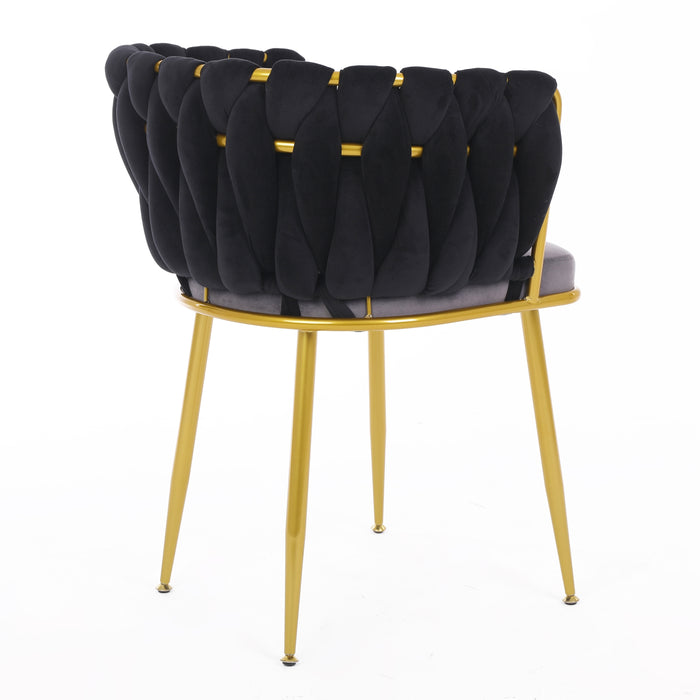 Velvet Dinning upholstered Chair with Gold Metal Legs (black)