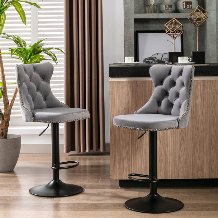 Swivel Velvet Barstools , Gray (Set of 2）