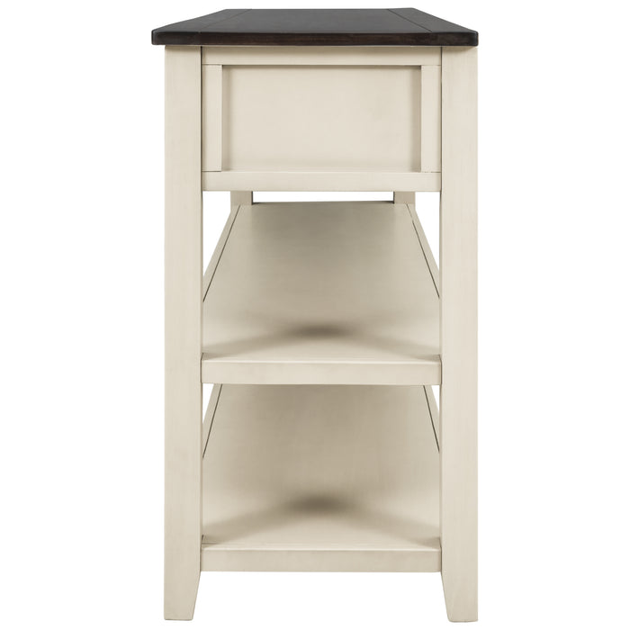 Retro Design Console Table with Two Open Shelves - Espresso + Beige