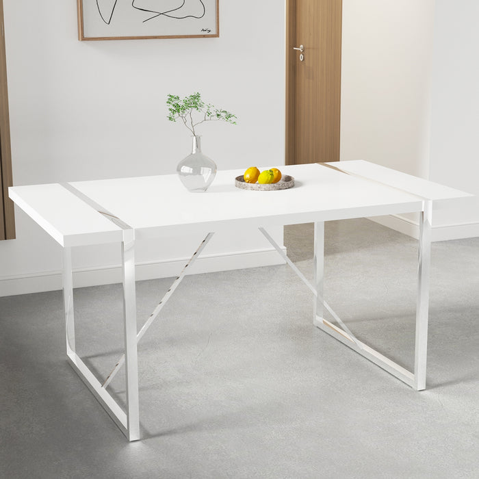 Rustic Industrial Rectangular MDF Wood White Dining Table