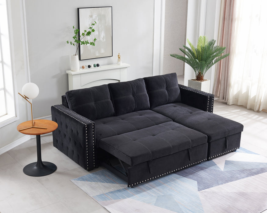 Sectional sofa with pulled out bed,- BLACK,