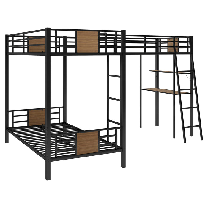 L-Shaped Twin over Twin Bunk Bed with Twin Size Loft Bed - Brown