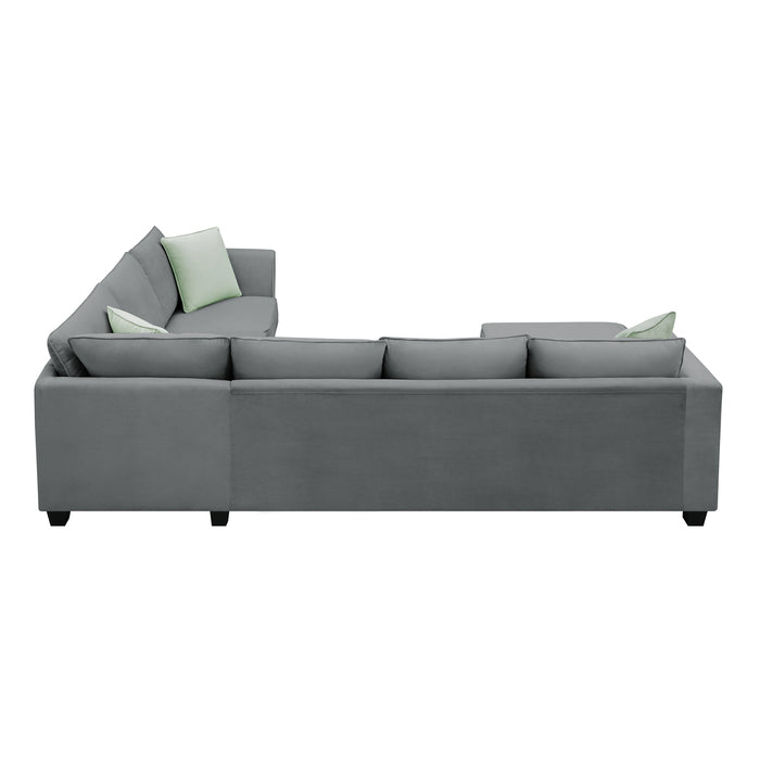 7 Seats Modular Sectional Sofa with Ottoman L Shape Fabric - Grey