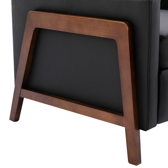 Wood Framed PU Leather Recliner Chair-Black