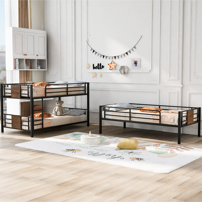 Twin Size Triple Metal Bunk Bed - Brown