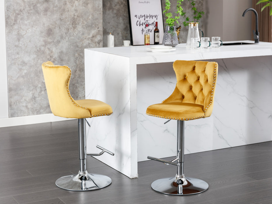 Swivel Velvet Barstool, Gold (Set of 2）