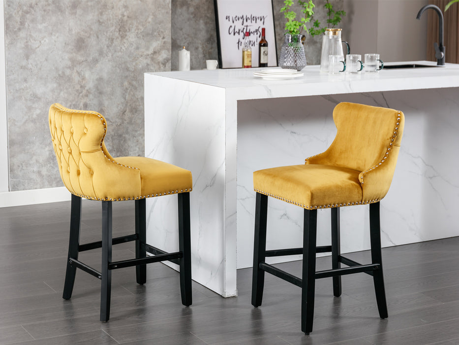 Contemporary Velvet Upholstered Wing-Back Barstools,Set of 2 (Gold)