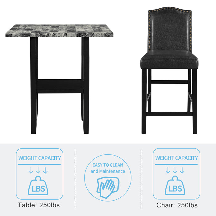 5-Piece Dining Set with Matching Chairs - Black Chairs + Gray Table