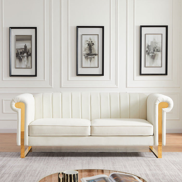 Contemporary Velvet Upholstered Sofa - Beige