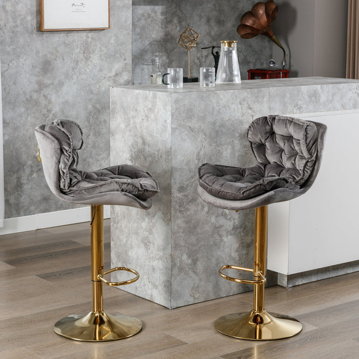 Velvet Swivel Bar Stools, Gray (Set of 2)