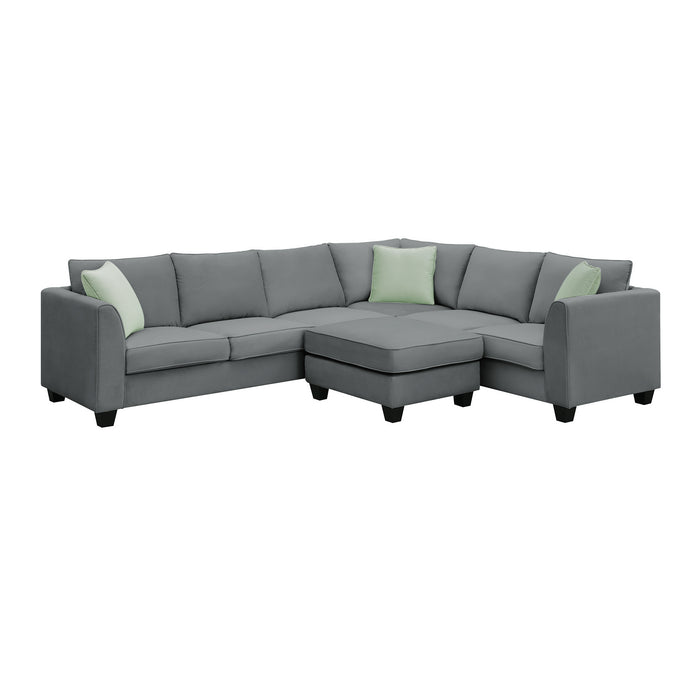 7 Seats Modular Sectional Sofa with Ottoman L Shape Fabric - Grey