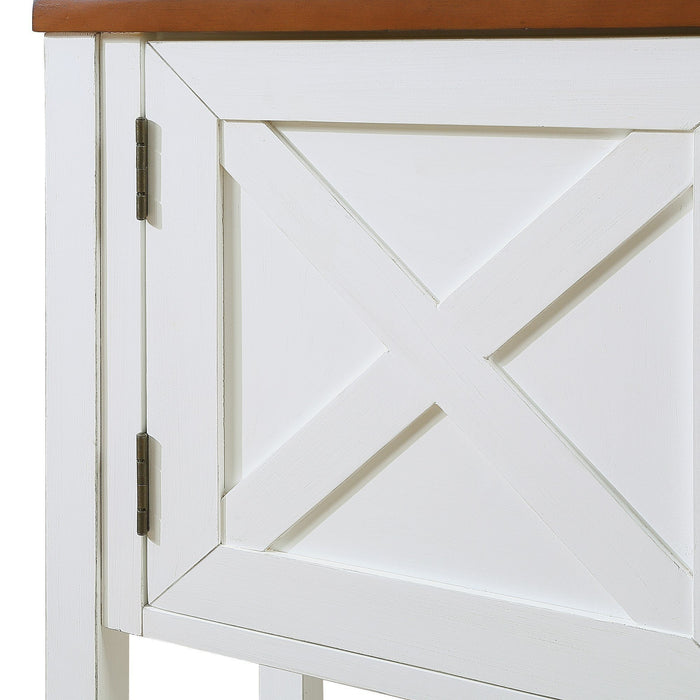 Farmhouse Wood Buffet Console Table- Antique White + Walnut Top