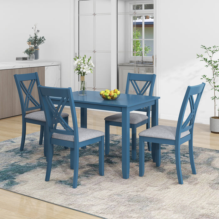 5-Piece Rustic Minimalist Wood  Dining Table Set - Blue