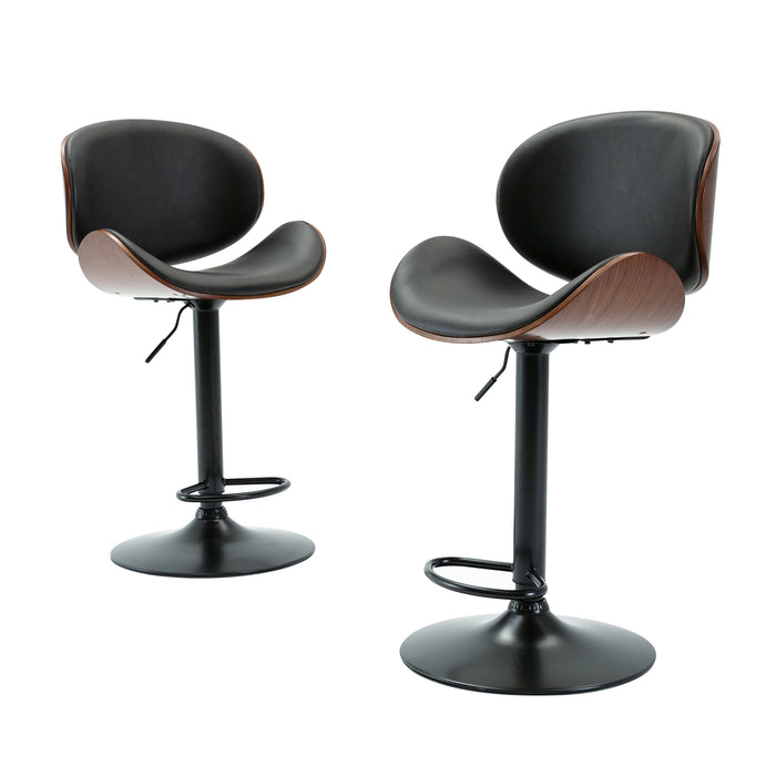 Upholstered Swivel Barstool, Mix color PU Leather (Set of 2)