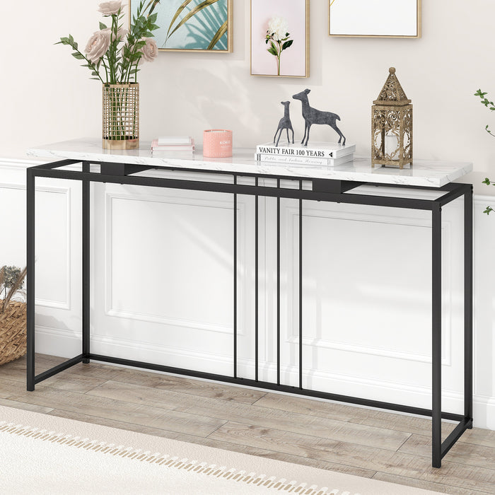 Modern Console Entryway Table for Entryway, Hallway, Living Room - White + Black