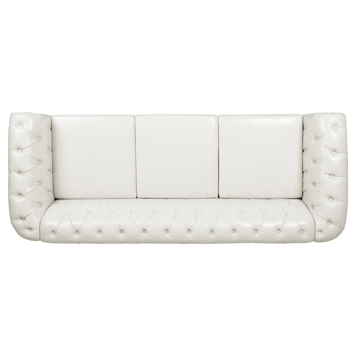 Rolled Arm Chesterfield 3 Seater Sofa - White