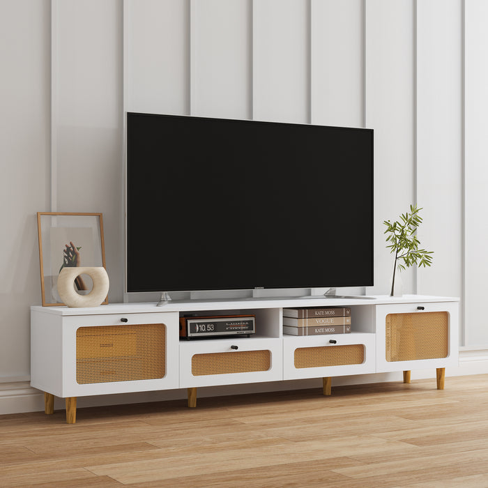 Anmytek Farmhouse Rattan TV Stand