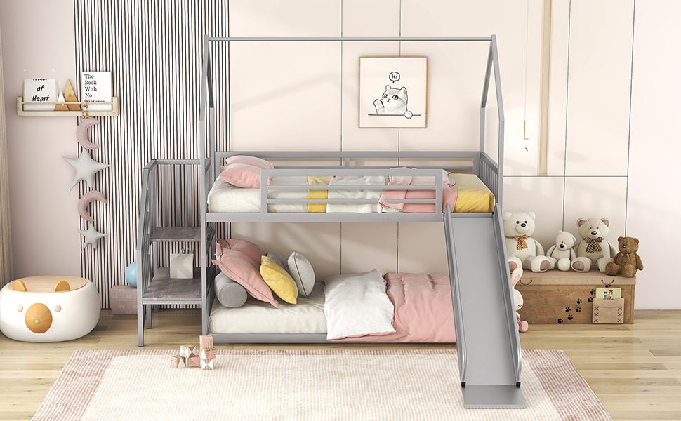 Twin over Twin Metal House Bunk Bed - Silver