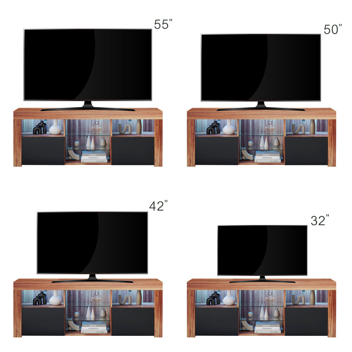 Modern 57" TV Stand Matte Body High Gloss Fronts with 16 Color LEDs